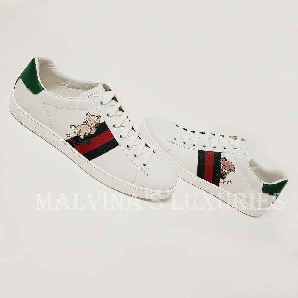GUCCI SNEAKERS NEW ACE KITTEN WHITE LEATHER SHOES w WEB sz 41 11